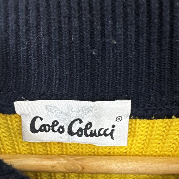 Vintage Carlo Colucci Men 50 (M) Germany Heavy Knit Sweater Yellow Nautical Club - Picture 5 of 7